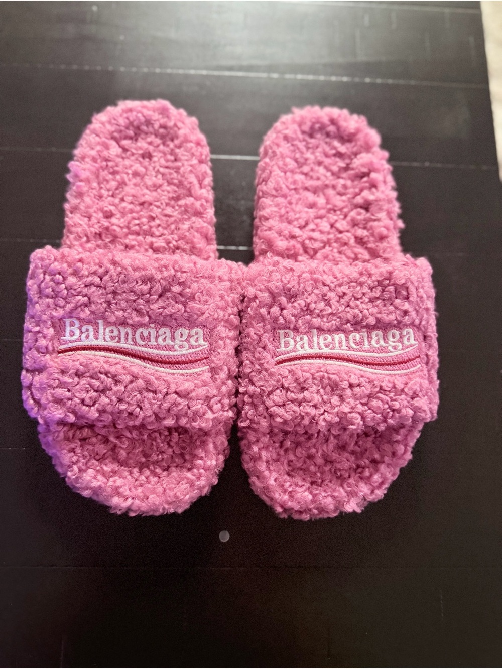 Balenciaga Kids Pink Sherpa Slide Slippers